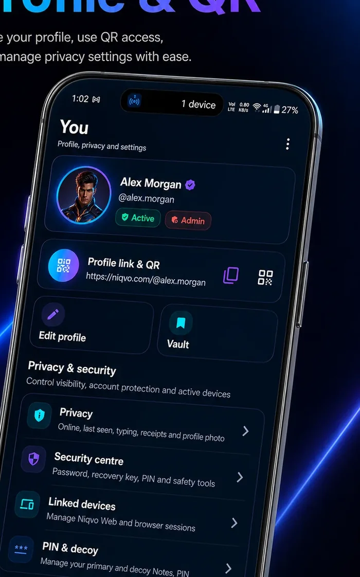 Niqvo Smart Profile and QR screen