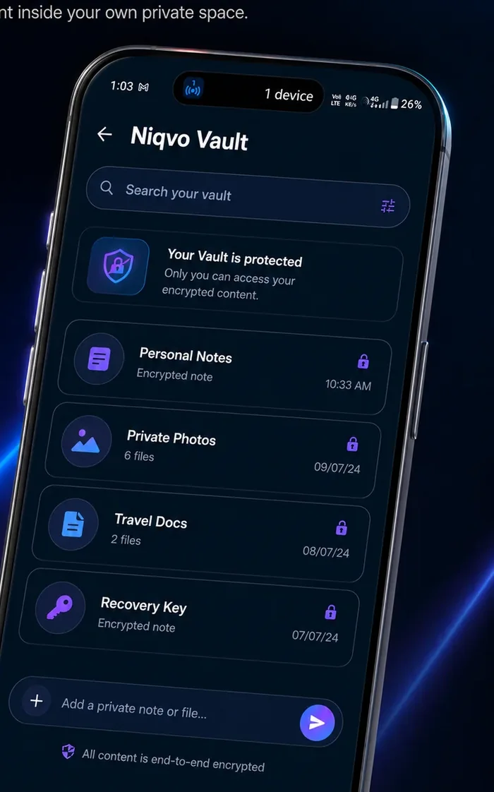 Niqvo Private Vault screen