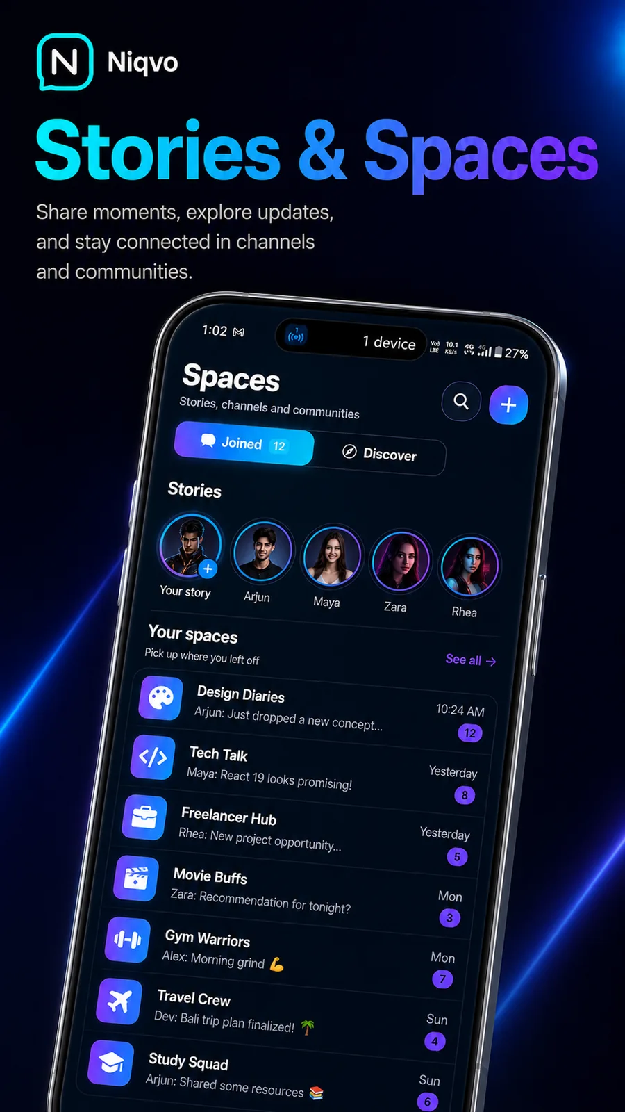 Niqvo Stories and Spaces screen